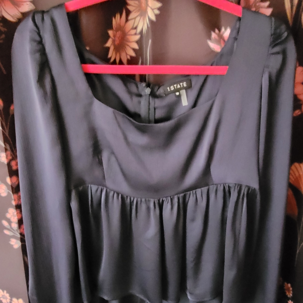 1. STATE Navy Blue Blouse zip up back Size 10. Never Worn
